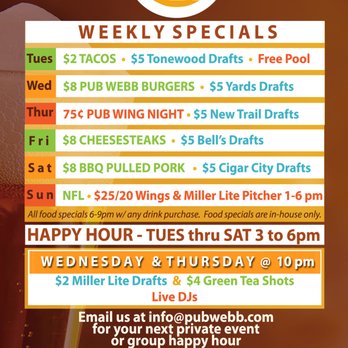 Pub Webb - Weekly Specials - New American Near Me - Philadelphia, Pennsylvania Pub Webb - Weekly Specials - New American Near Me - Philadelphia, Pennsylvania