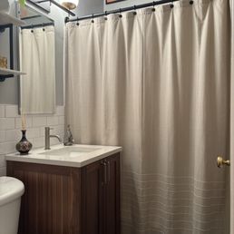Bathroom vanity, new lighting, wall tile and floor