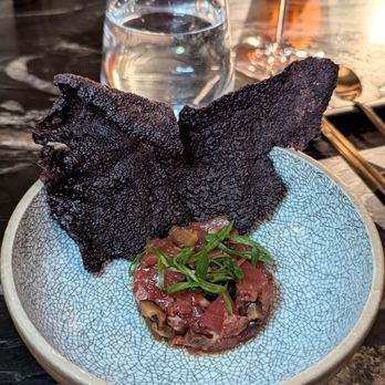 Ram & Rooster - Tuna Crudo - Chinese sausage | mushroom | rice cracker - New American Near Me - Metuchen, New Jersey
