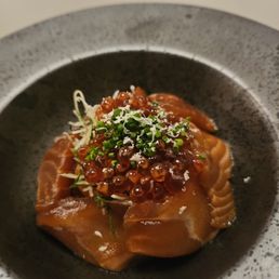 Winter Restaurant Week 2026 $60 Dinner- Naro Soy-Marinated Salmon- Kohlrabi noodles, cured salmon roe. Possibly a bit salty but very tasty Winter Restaurant Week 2026 $60 Dinner- Naro Soy-Marinated Salmon- Kohlrabi noodles, cured salmon roe. Possibly a bit salty but very tasty