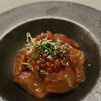 NARO - Winter Restaurant Week 2026 $60 Dinner- Naro Soy-Marinated Salmon- Kohlrabi noodles, cured salmon roe. Possibly a bit salty but very tasty - Korean Near Me - New York, New York NARO - Winter Restaurant Week 2026 $60 Dinner- Naro Soy-Marinated Salmon- Kohlrabi noodles, cured salmon roe. Possibly a bit salty but very tasty - Korean Near Me - New York, New York