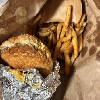Five Guys - small Hamburger + small cajun fries - Burgers Near Me - Carson, California Five Guys - small Hamburger + small cajun fries - Burgers Near Me - Carson, California