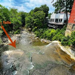 Village of Chagrin Falls - Hard to see the top of the falls from the lower river.