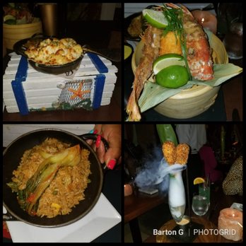 Barton G - This is our appetizer shrimp rolls and our main course Snapper with rice and the lobster  mac and cheese! So so so GOOD! - New American Near Me - Miami Beach, Florida