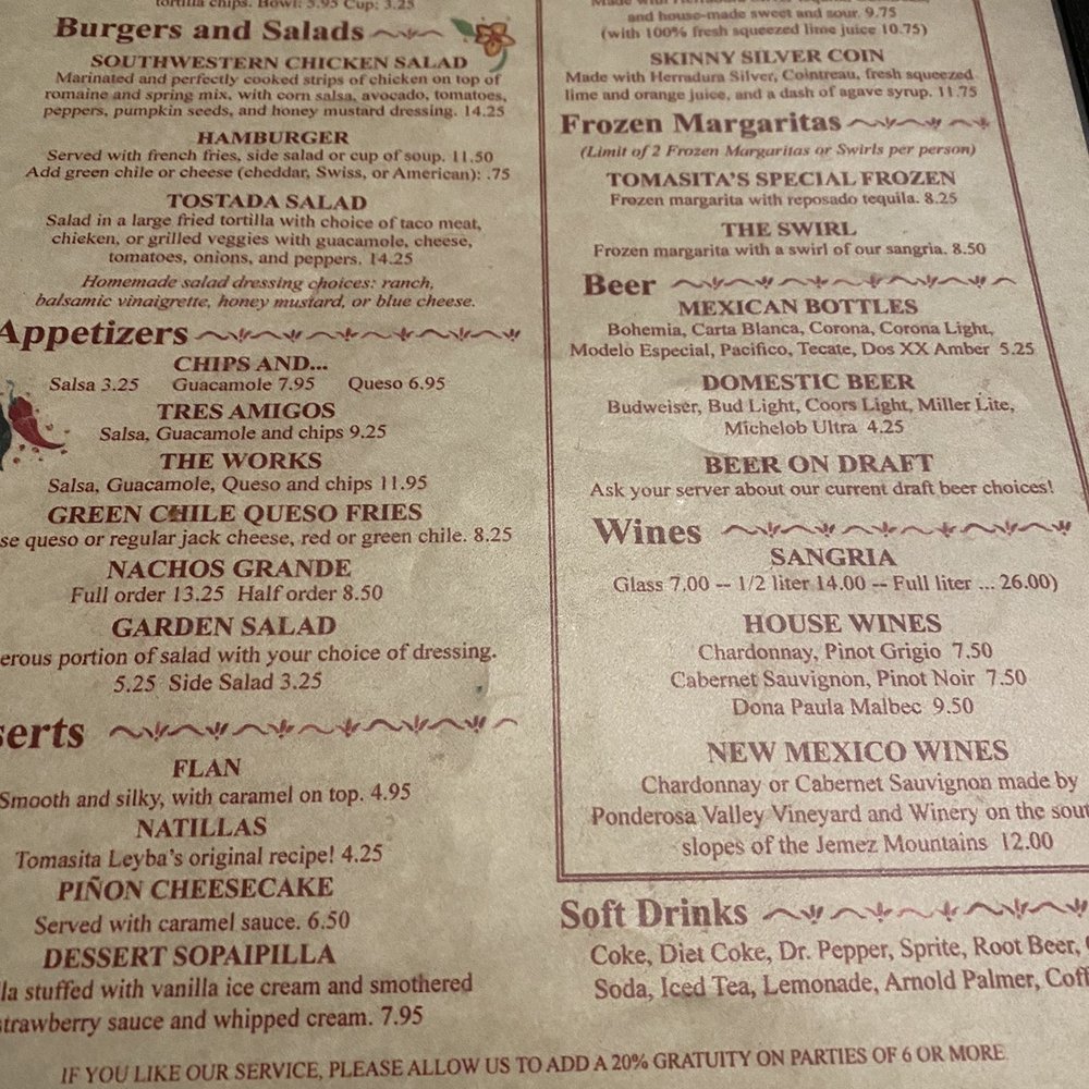 Tomasita's - Menu2 - New Mexican Cuisine Near Me - Santa Fe, New Mexico Tomasita's - Menu2 - New Mexican Cuisine Near Me - Santa Fe, New Mexico