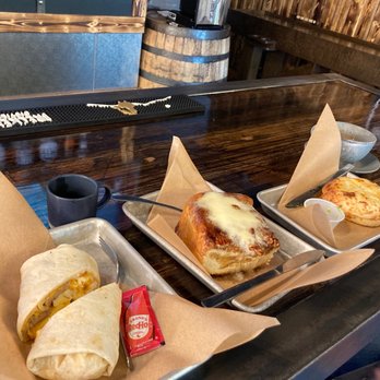 Steep Brewing and Coffee - Breakfast burrito, cinnamon roll, and avocado cheese bagel - Breweries Near Me - Keystone, Colorado