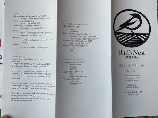 Menu photo 8 The Bird's Nest Estes Park, CO