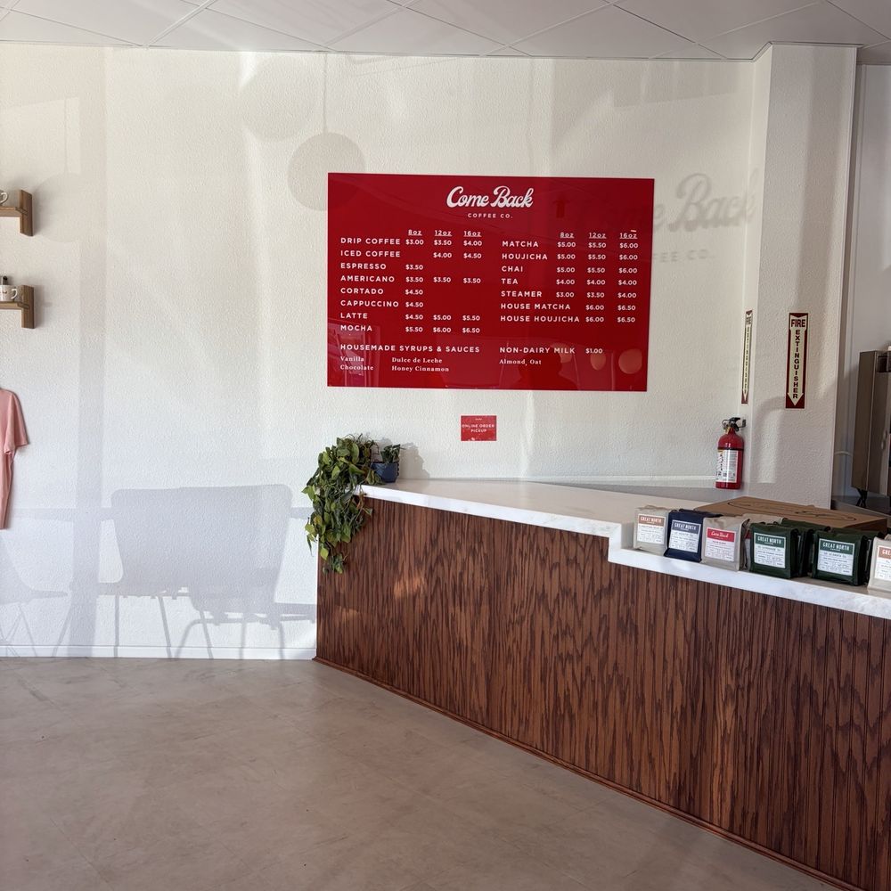Come Back Coffee - Interior Space, Menu & Coffee Beans - Coffee & Tea Near Me - La Mesa, California