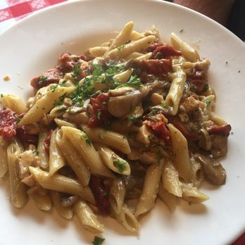 Gencarelli's - My husband had the Penne with chicken, sun dried tomatoes, and mushrooms with a garlic oil sauce! - Pizza Near Me - Pine Brook, New Jersey