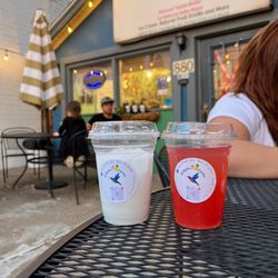 Antojitos Colibri - Aguas frescas and front of restaurant