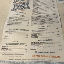 Zorba's Greek Restaurant - Menu as of 12/21/25