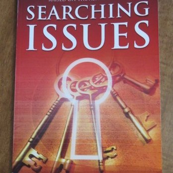 Heritage House - The image shows a book titled 'Searching Issues' by Nicky Gumbel. The cover is predominantly red with white text, and it displays illustrations of multiple keys pointing towards a central keyhole, symbolizing unlocking questions. The subtitle mentions 'The seven most common questions raised on the Alpha course.' The design emphasizes themes of discovery and inquiry. - Bookstores Near Me - Brockton, Massachusetts