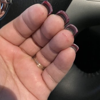 Tranquility Nails & Spa - Left hand with paint under nails - Nail Salons Near Me - Tulsa, Oklahoma Tranquility Nails & Spa - Left hand with paint under nails - Nail Salons Near Me - Tulsa, Oklahoma