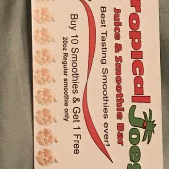 Tropical Joe's Smoothies - Frequent buyer card - Juice Bars & Smoothies Near Me - Hiram, Georgia Tropical Joe's Smoothies - Frequent buyer card - Juice Bars & Smoothies Near Me - Hiram, Georgia