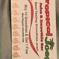 Tropical Joe's Smoothies - Frequent buyer card
