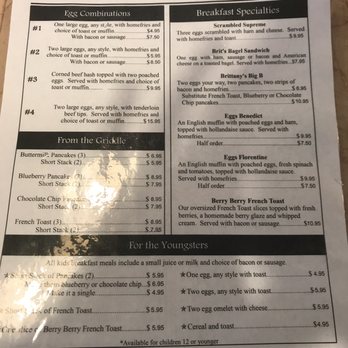 Brittany's Food and Spirits - Front of the menu - American Near Me - Lincoln, New Hampshire
