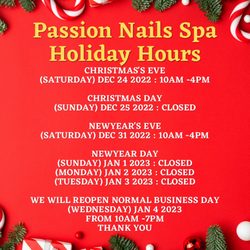 Passion Nails & Spa - Holiday Hours