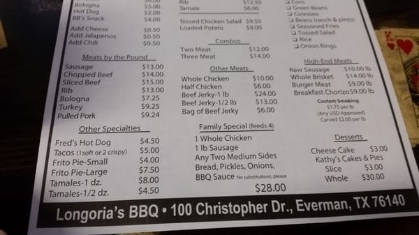 Menu photo 8 Longorias BBQ Fort Worth, TX Menu photo 8 Longorias BBQ Fort Worth, TX