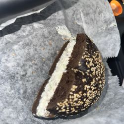 My Three Sons Bagels - Pumpernickel bagel with bacon scallion cc