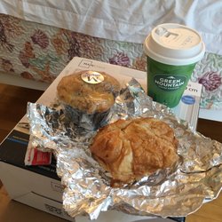 MacDonald's Mobil Servicenter & Garage - Breakfast from the convenience store at MacDonalds in OOB. Blueberry muffin, egg/ham/cheddar cheese on a croissant plus GM coffee.