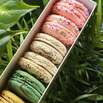 Macaron Bar - [left to right] salted caramel, chocolate mint, cookies n creme, birthday cake - Macarons Near Me - Indianapolis, Indiana