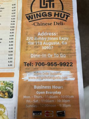 Menu photo 3 Wings Hut Augusta, GA