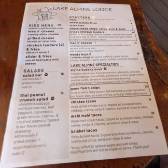 Lake Alpine Resort - Menu - Hotels Near Me - Bear Valley, California
