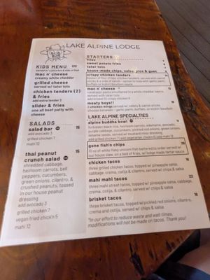 Menu photo 1 Lake Alpine Resort Bear Valley, CA