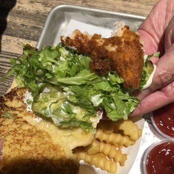 Shake Shack Darien - After only a few bites, much more bun than actual chicken in the "Chickn Shack" - Burgers Near Me - Darien, Connecticut