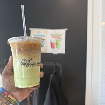 Luce Ave Coffee Roasters - iced pistachio latte with almond milk - Coffee & Tea Near Me - Houston, Texas