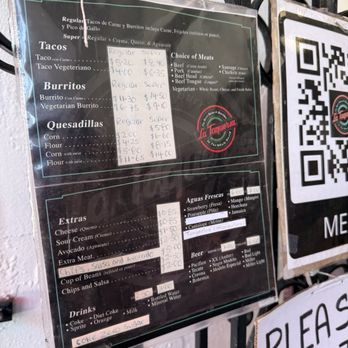La Taqueria - Menu. It's very simple. - Mexican Near Me - San Francisco, California