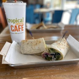 Hummus wrap and Island Green Smoothie, yum! Hummus wrap and Island Green Smoothie, yum!