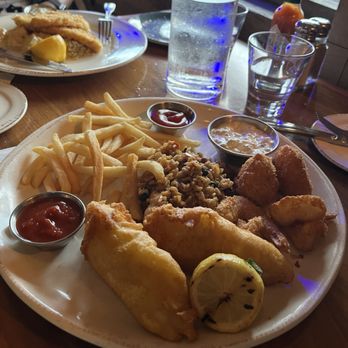 Bluewater Grill - Temecula - Fisherman's Platter with 2 sides: fries and chipotle dirty rice ($28) - Seafood Near Me - Temecula, California