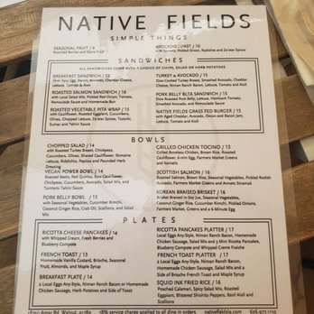 Native Fields - menu - New American Near Me - Walnut, California