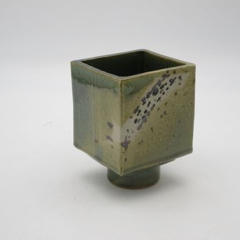 Arakawa Pottery - Cube comporte vase with oribe glaze - Home Decor Near Me - San Jose, California