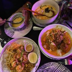 Pad Thai - Pad Thai w/ shrimp; Masaman Curry w/ Chicekn; Tom Kha Kai w/ Chicken.