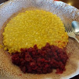 Full serving of Yekik Wat, plus a side of beets (Key Sir Alicha).