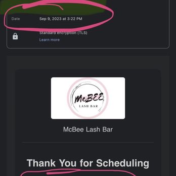 McBee Lash Bar - My booking confirmation that shows I couldn't have cancelled with 24 hours notice. - Eyelash Service Near Me - Greenville, South Carolina McBee Lash Bar - My booking confirmation that shows I couldn't have cancelled with 24 hours notice. - Eyelash Service Near Me - Greenville, South Carolina