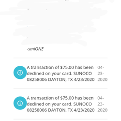Sunoco - Be CAREFUL using your debit card there. Someone  tried to withdraw money from my card in odd numbers. ATM won't give amounts of $99 and $75