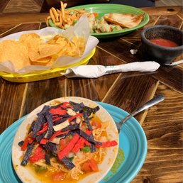 Chicken soup (amazing one-dish meal) and Hacienda Chicken.  Even the chips and salsa are wonderful.