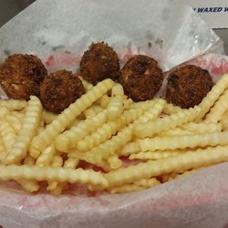 Shyla's Hideaway, Bar & Grill - Hideaway Balls, Shyla's creation: Chicken, Bacon, Gr. Onion, Peppers, cheeses, Breaded & Fried...You'll love to put them in your mouth!