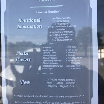 Leander Nutrition - a menu for a restaurant - Juice Bars & Smoothies Near Me - Leander, Texas