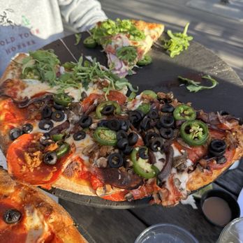 Pacific Pizza & Brew - Half spicy chicken Alfredo and half combo - Pizza Near Me - Bend, Oregon