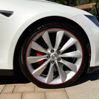 Calibred Customs - Red "Wheel Bands" on my Tesla S installed by Johnny. - Car Stereo Installation Near Me