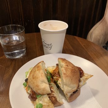 Amity Coffee - Sudsy's egg sandwich - fig, avocado, cheddar, Sudsy's spicey. Very Good! - Coffee & Tea Near Me - Penn Yan, New York