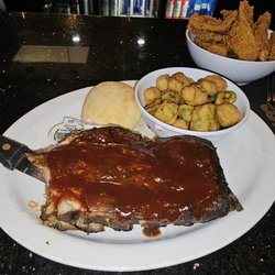 Buffalo Bar & Grill - Baby back rib plate with fried okra and a roll
