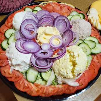 Bagelette - Lox and cream cheese platter with tuna, egg salads and vegetables. - Bagels Near Me - Rego Park, New York