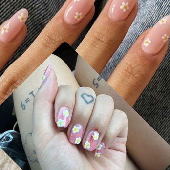 Ame Nail Bar - Inspo pic I showed them in the background versus what I got. Yes, my cuticles were cut to the point of bleeding. - Nail Salons Near Me - Costa Mesa, California