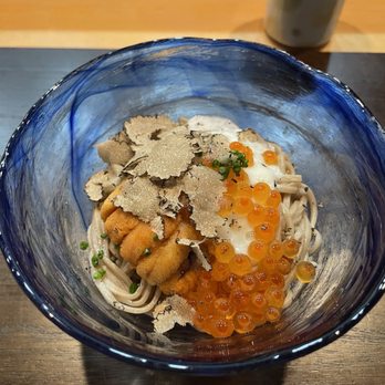 Yuji - Soba with three kinds of eggs (egg, uni and Ikura) - Japanese Near Me - San Francisco, California Yuji - Soba with three kinds of eggs (egg, uni and Ikura) - Japanese Near Me - San Francisco, California