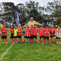 Beach Chalet Soccer Club - Fireballs 2nd grade girls soccer team. Game day. Beach Chalet offers coaching service for school teams.